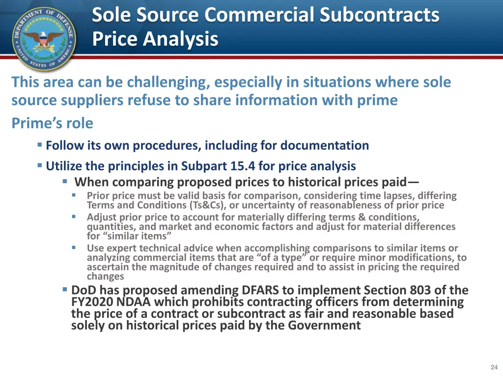 sole source commercial subcontracts price analysis