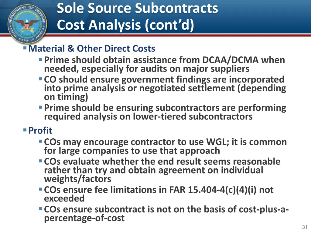 sole source subcontracts cost analysis cont d 1