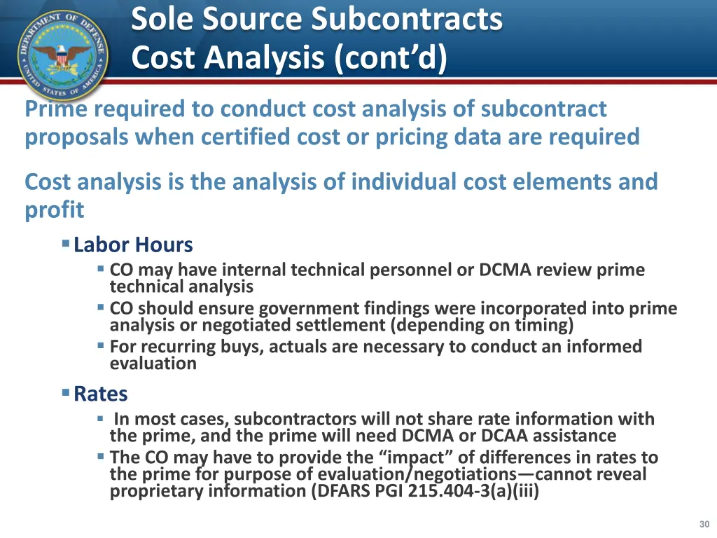 sole source subcontracts cost analysis cont d