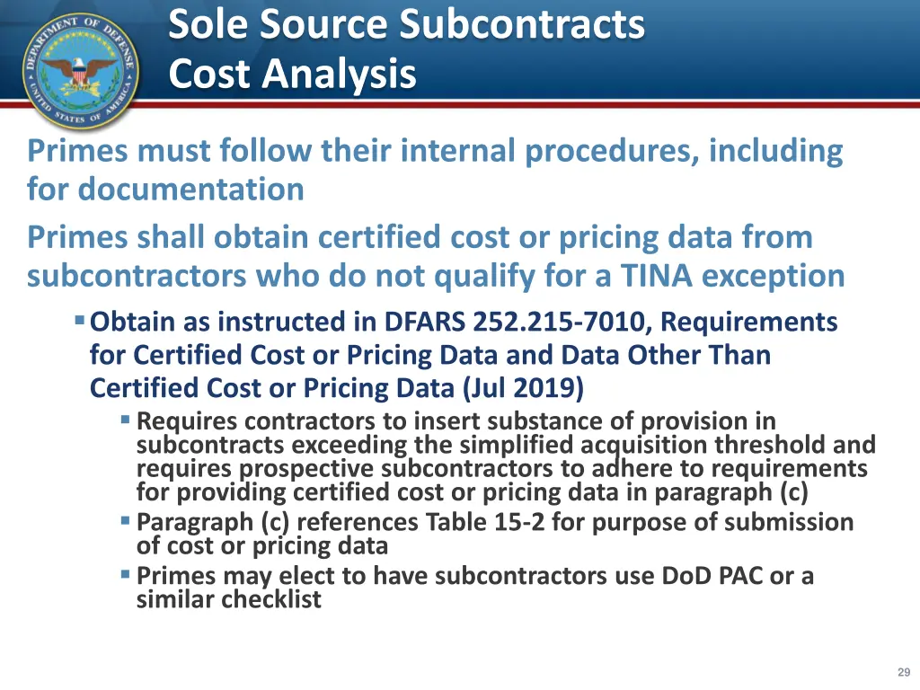 sole source subcontracts cost analysis