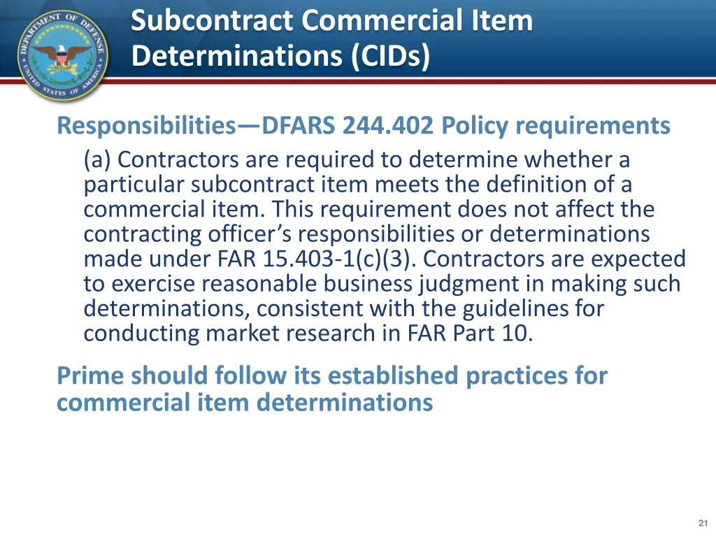 subcontract commercial item determinations cids