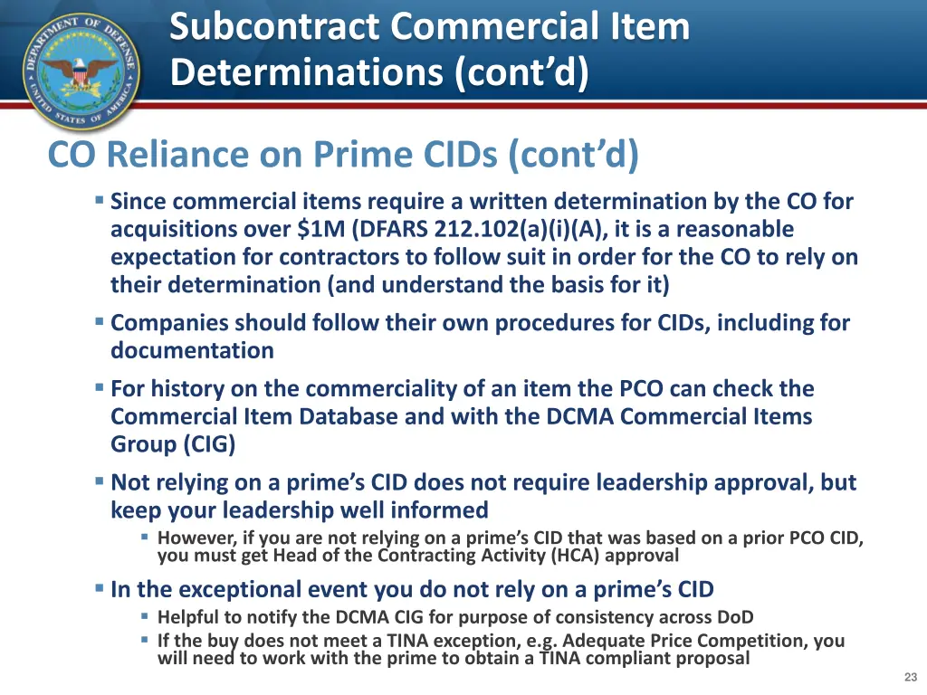 subcontract commercial item determinations cont d 1