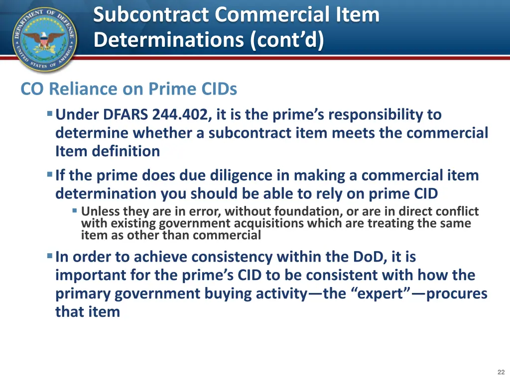 subcontract commercial item determinations cont d