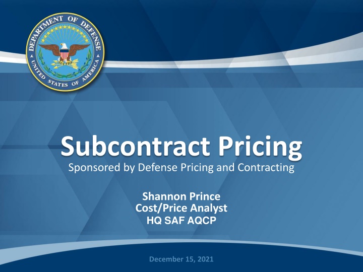 subcontract pricing sponsored by defense pricing