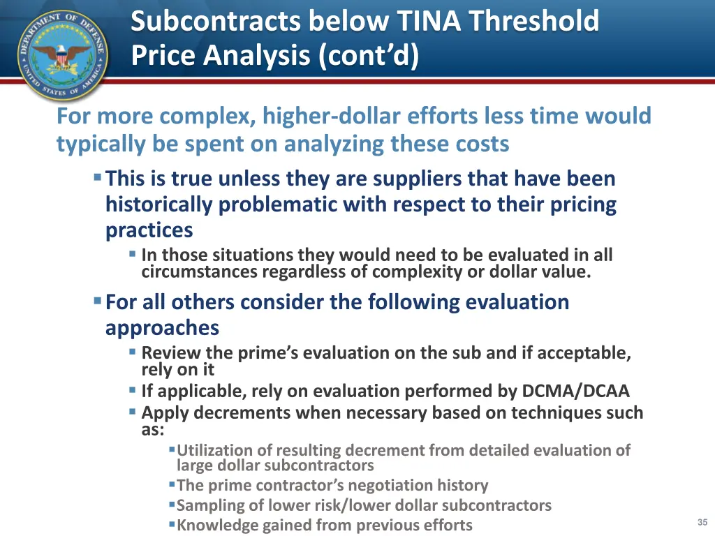 subcontracts below tina threshold price analysis 2