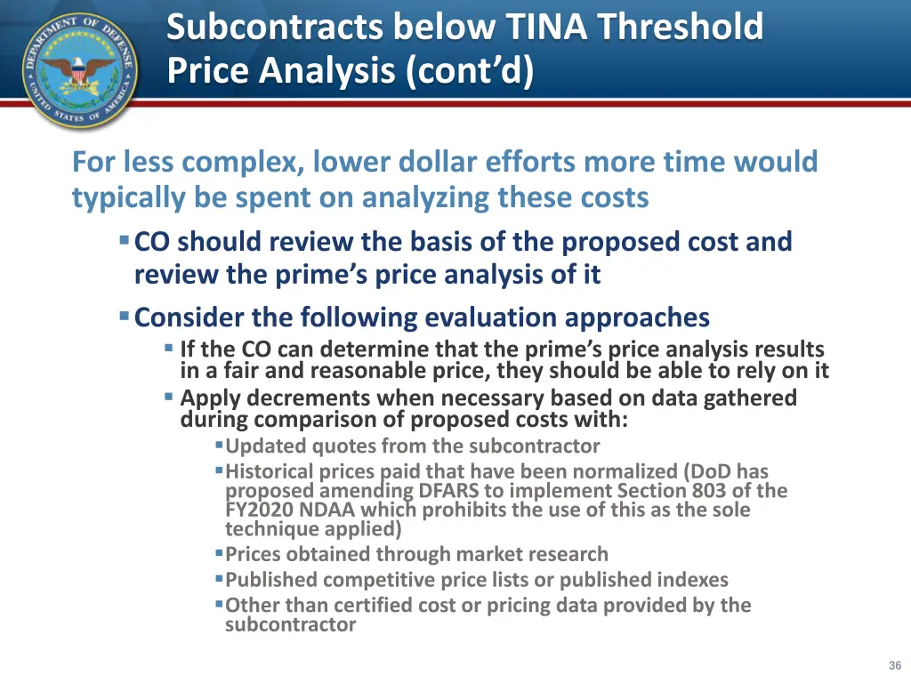 subcontracts below tina threshold price analysis 3