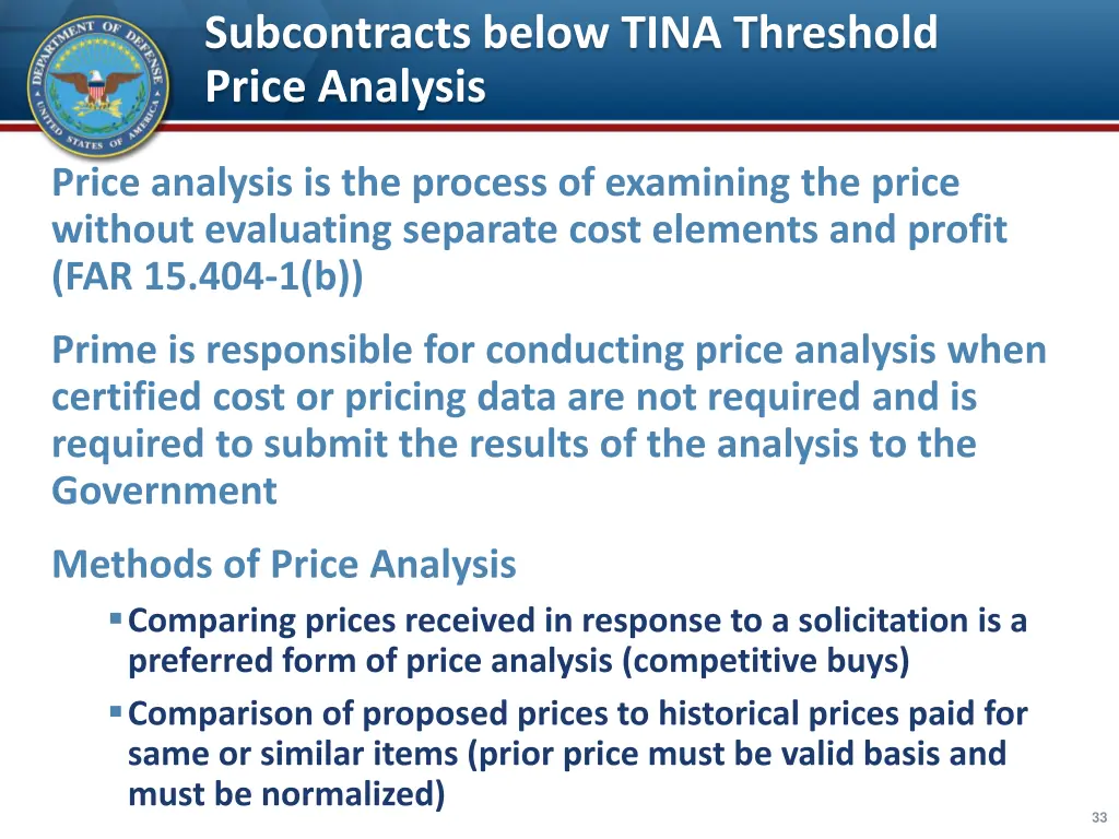 subcontracts below tina threshold price analysis