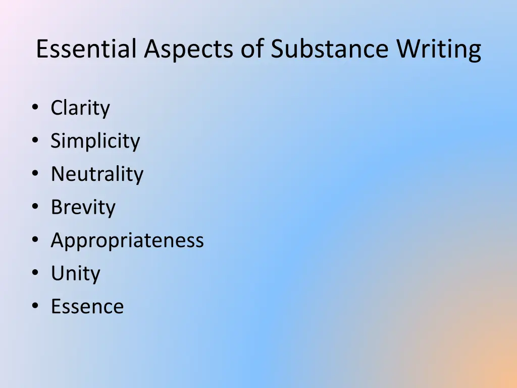 essential aspects of substance writing