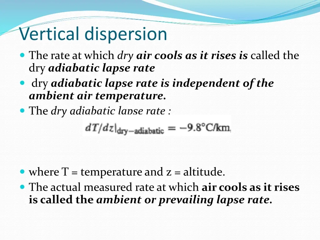 vertical dispersion the rate at which