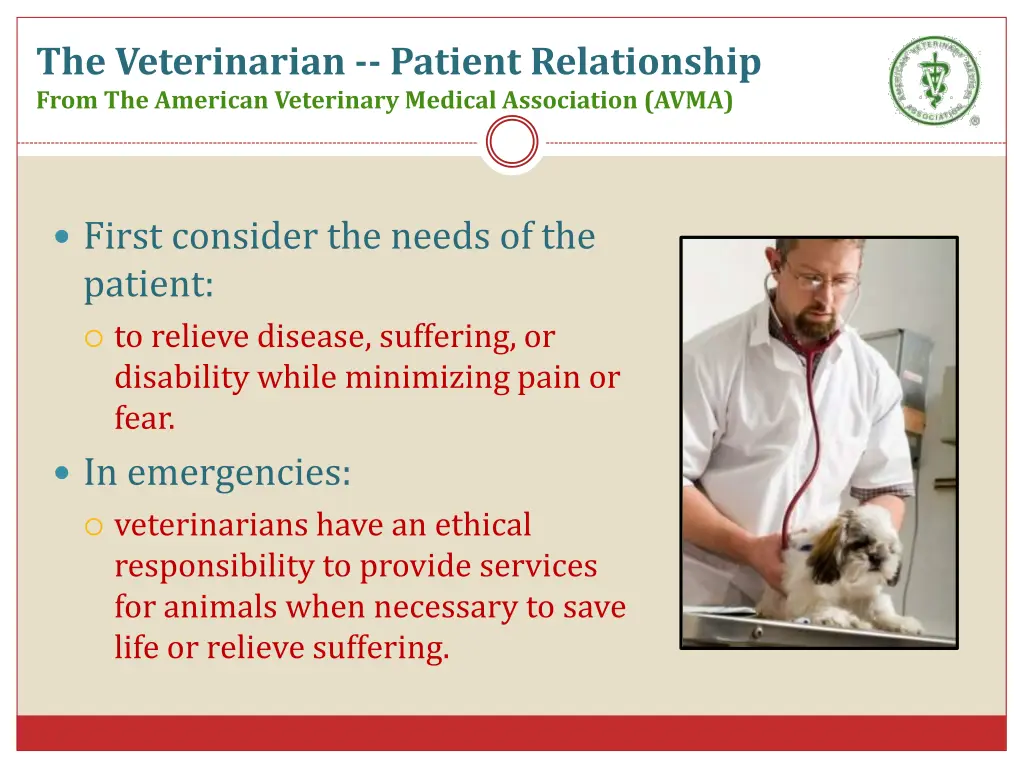 the veterinarian patient relationship from