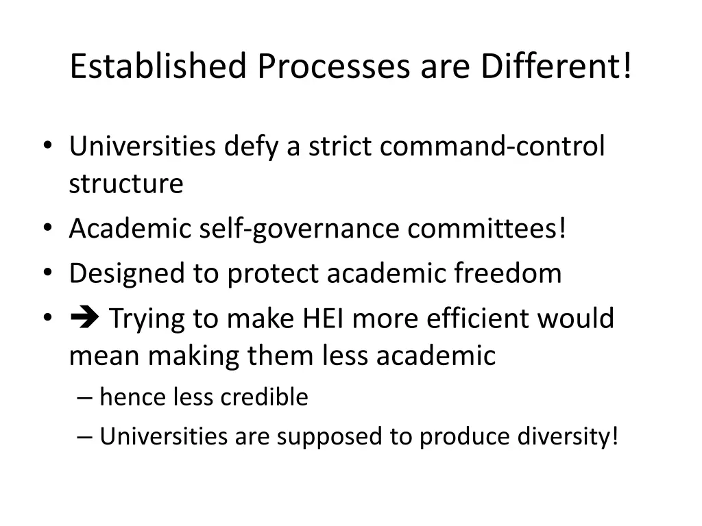 established processes are different