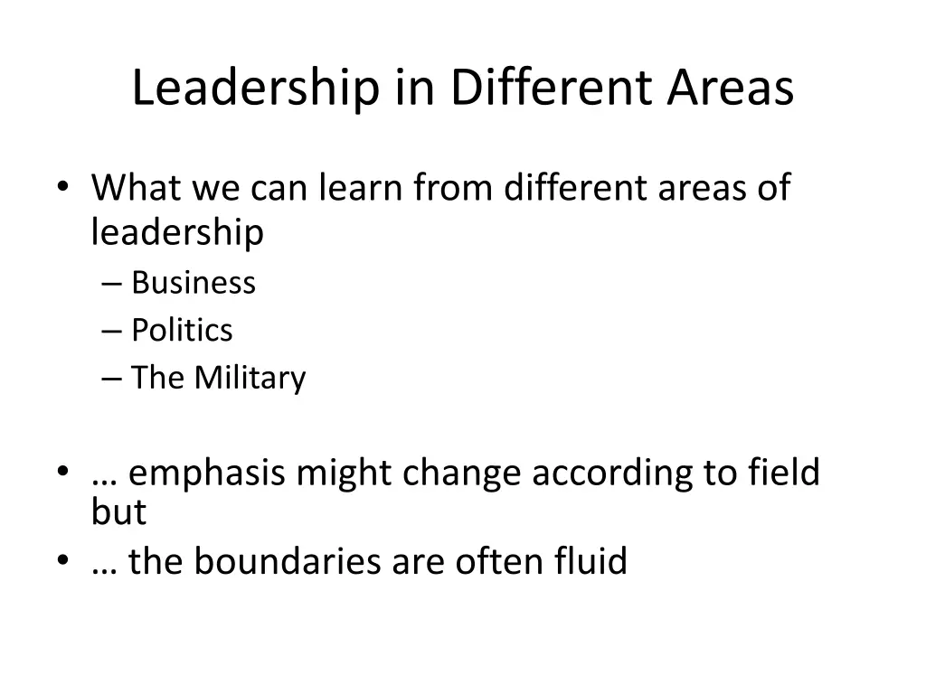 leadership in different areas