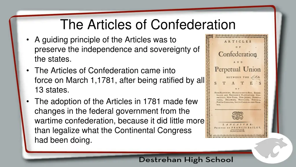 the articles of confederation a guiding principle