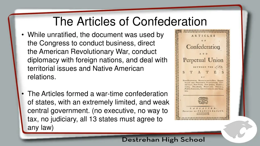 the articles of confederation while unratified