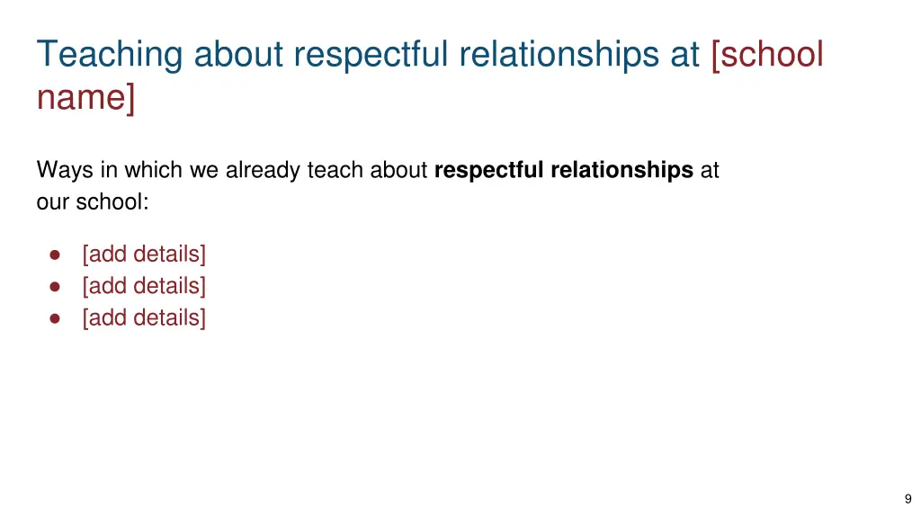 teaching about respectful relationships at school