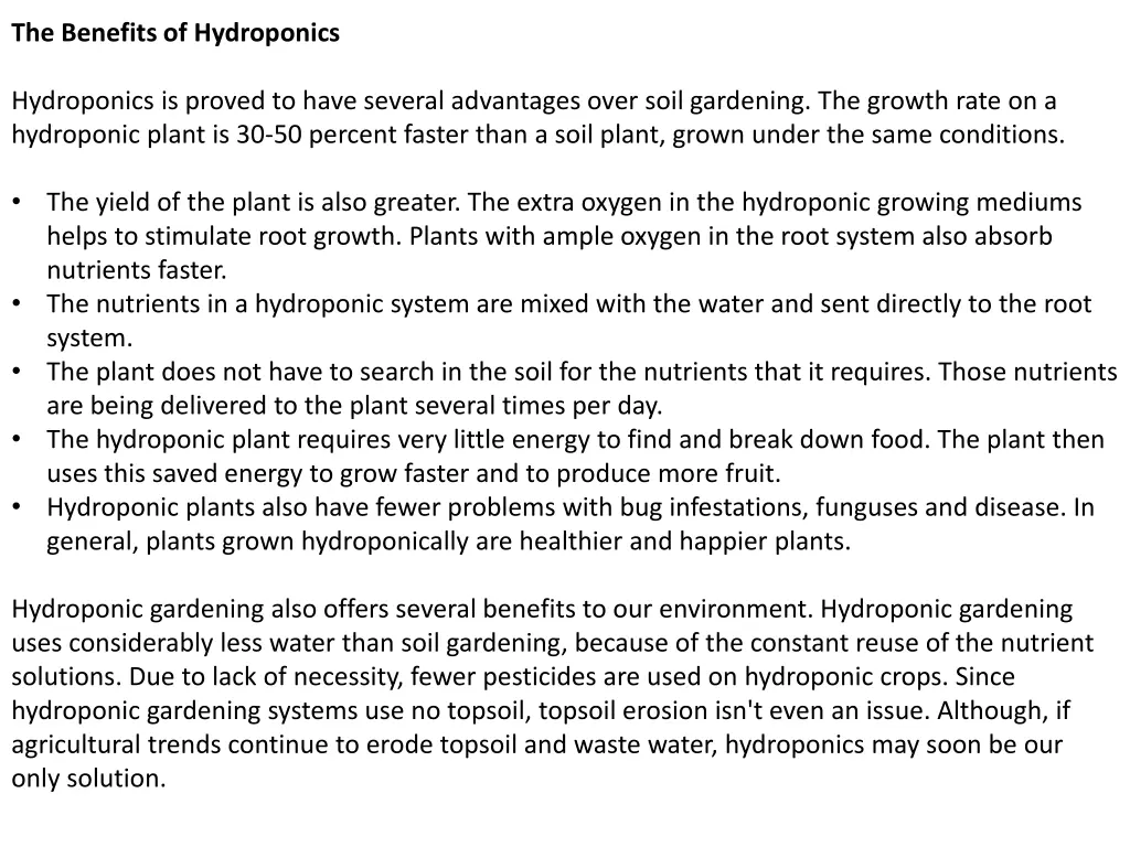 the benefits of hydroponics