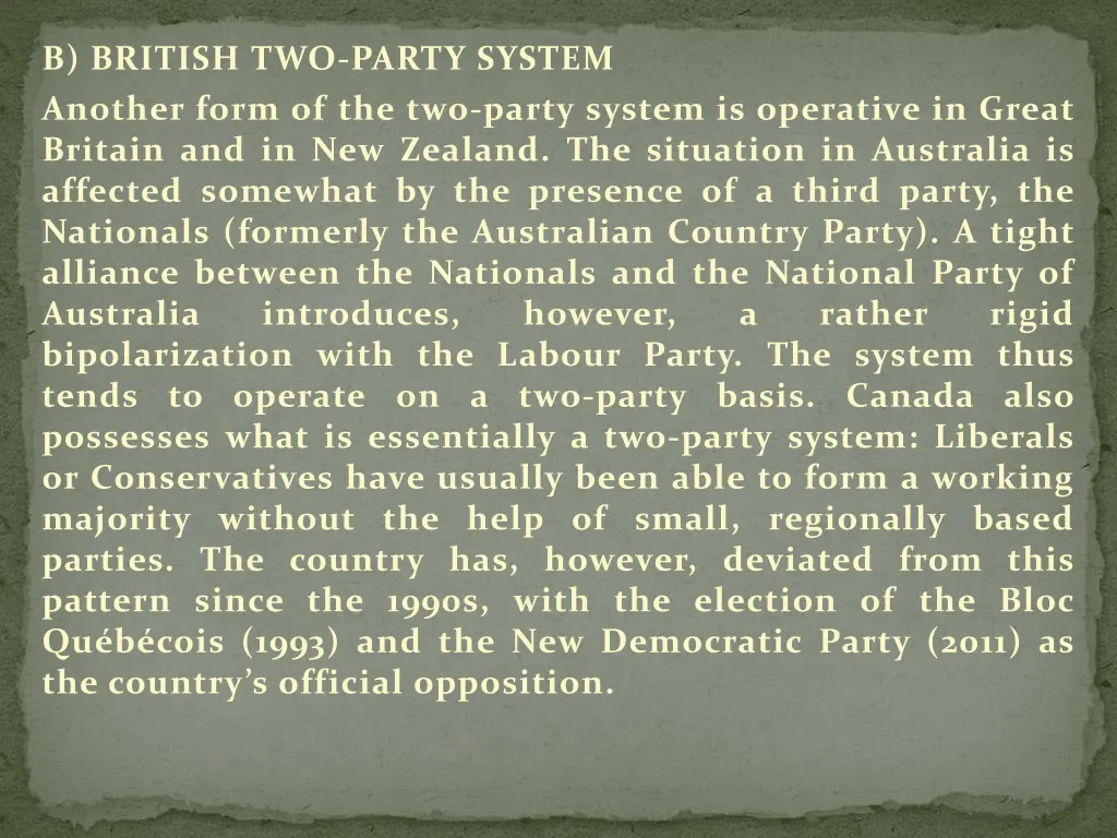 b british two party system another form