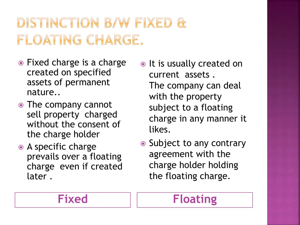 distinction b w fixed floating charge