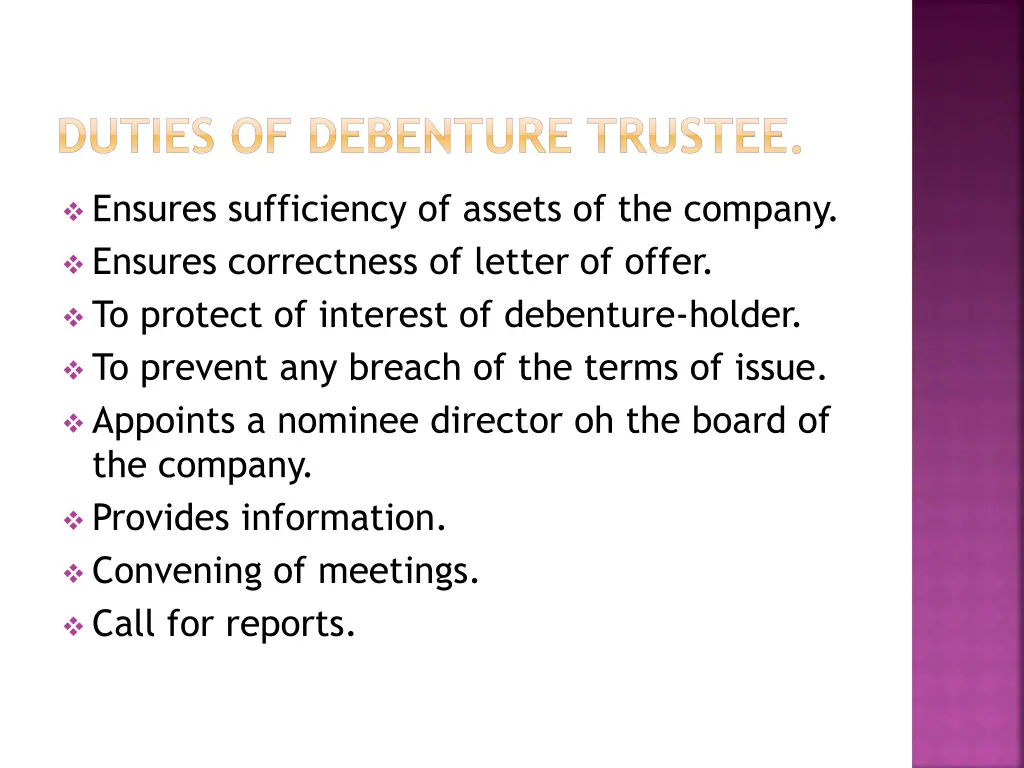 duties of debenture trustee