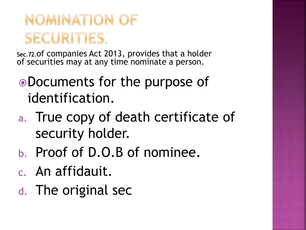 nomination of securities sec 72 of companies