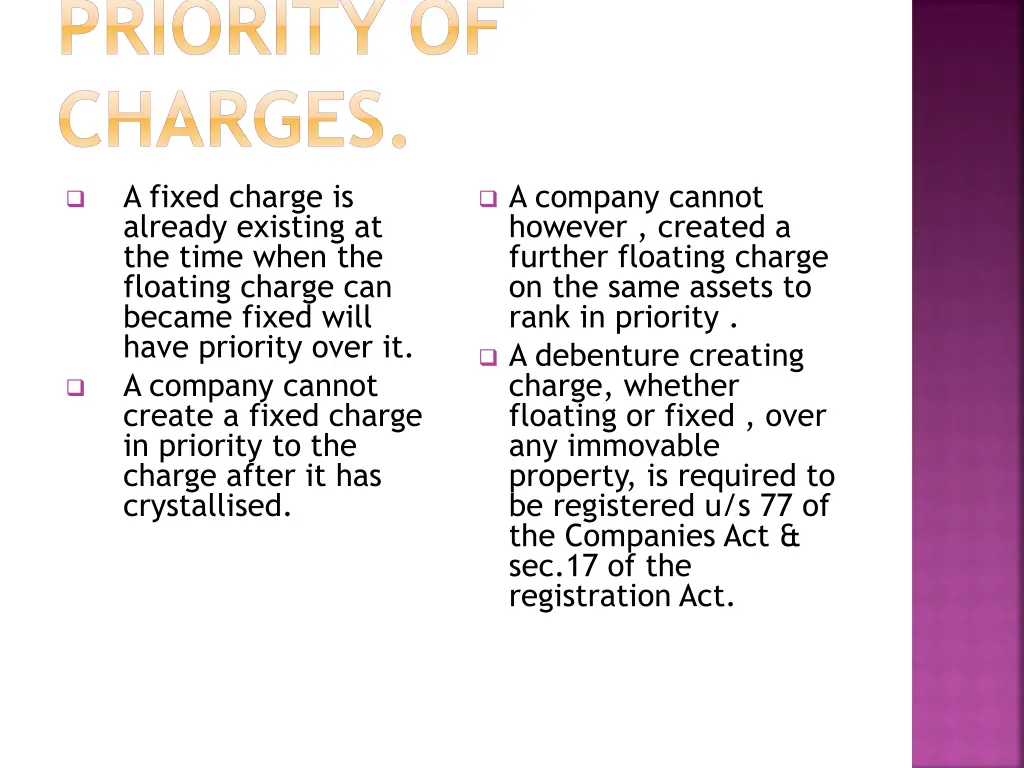 priority of charges a fixed charge is already