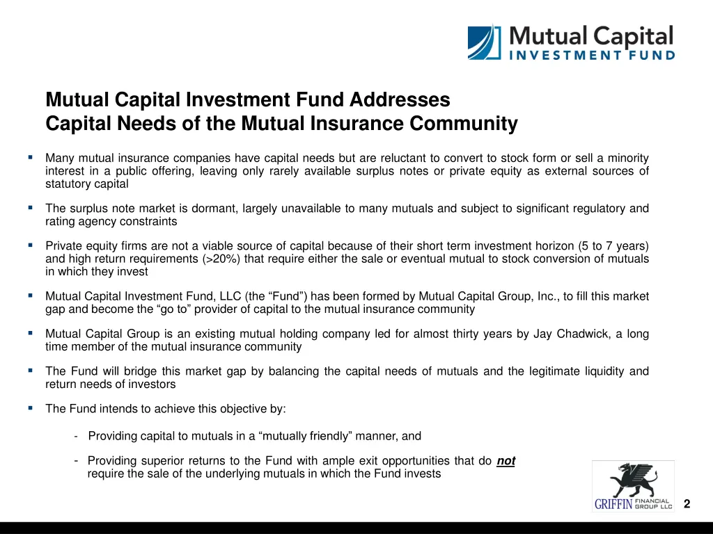 mutual capital investment fund addresses capital