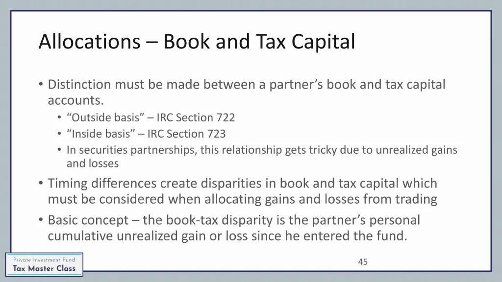 allocations book and tax capital