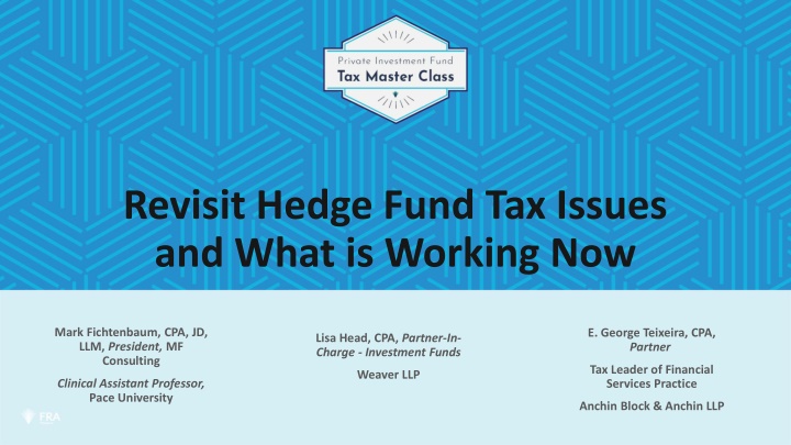 revisit hedge fund tax issues and what is working