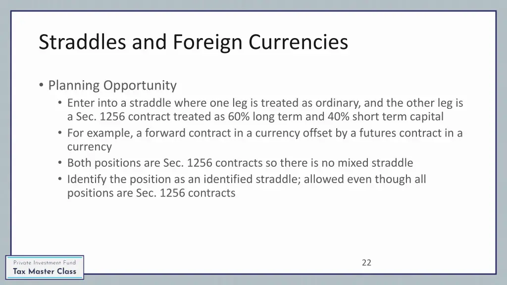 straddles and foreign currencies