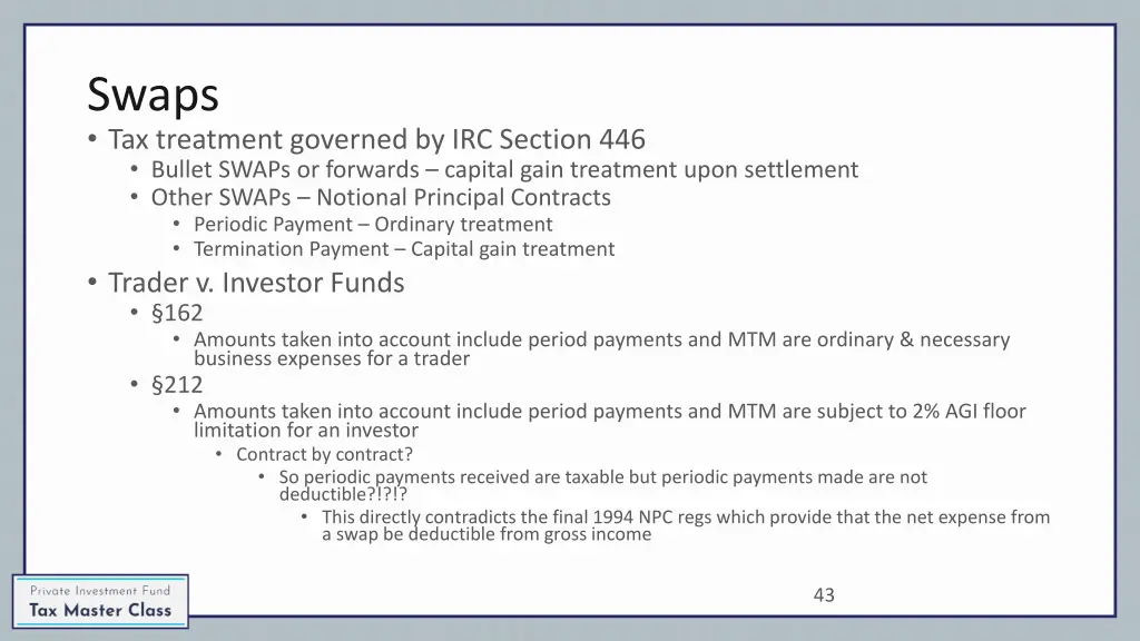 swaps tax treatment governed by irc section