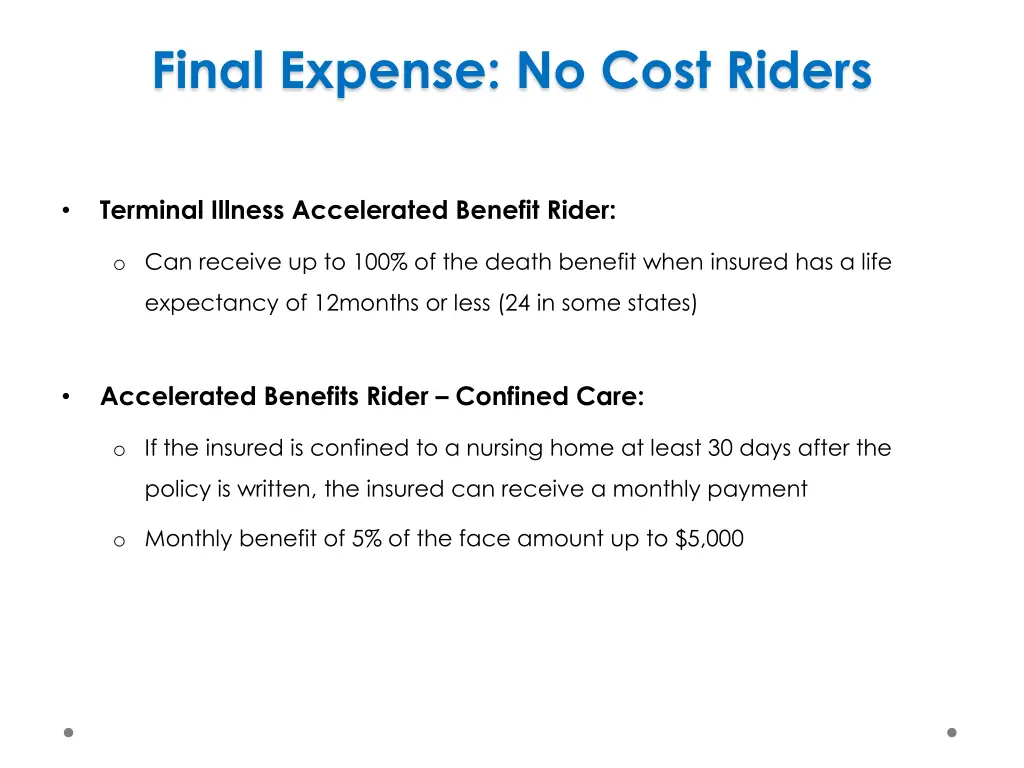 final expense no cost riders