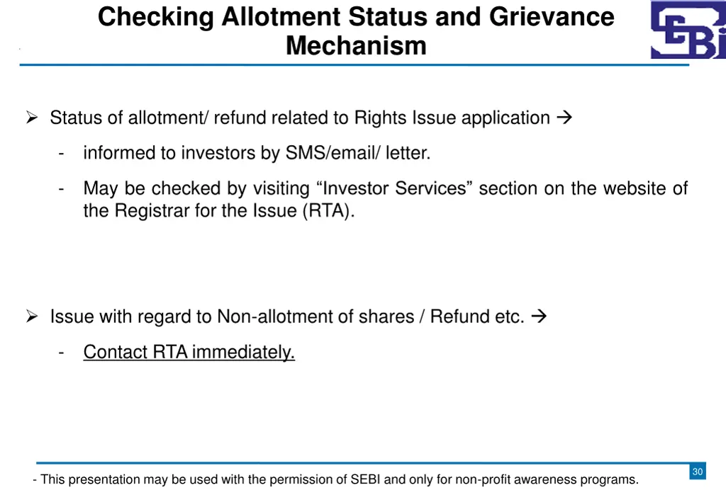 checking allotment status and grievance mechanism