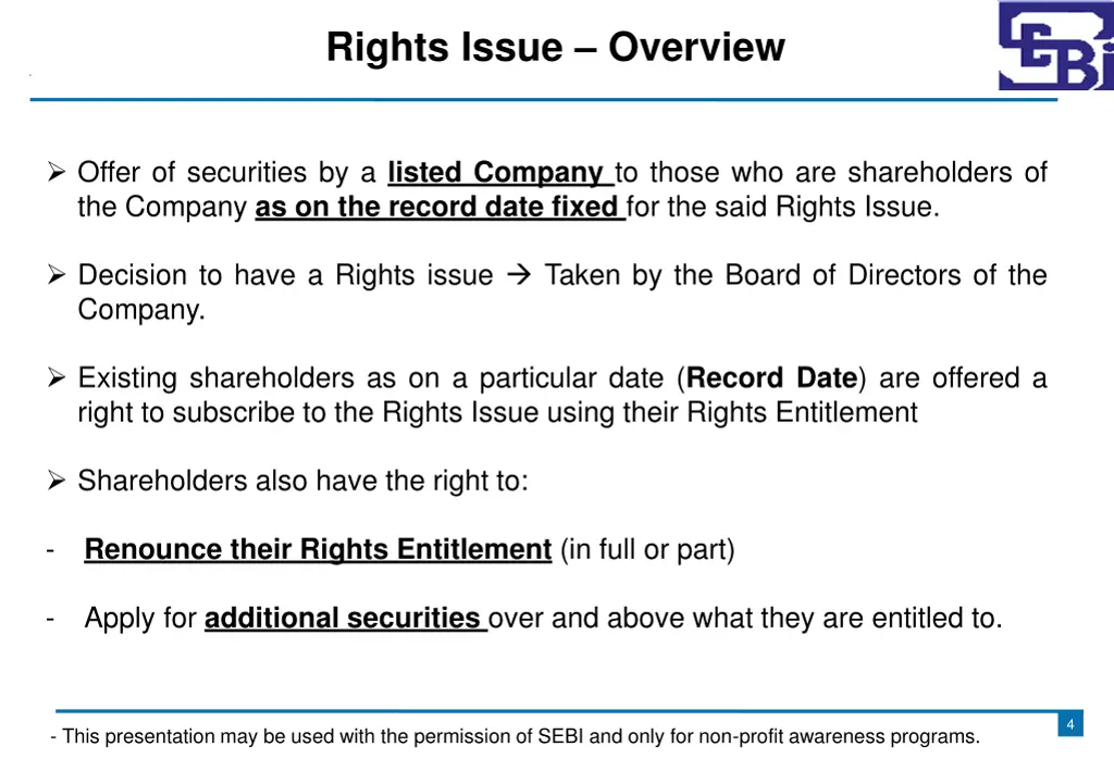 rights issue overview