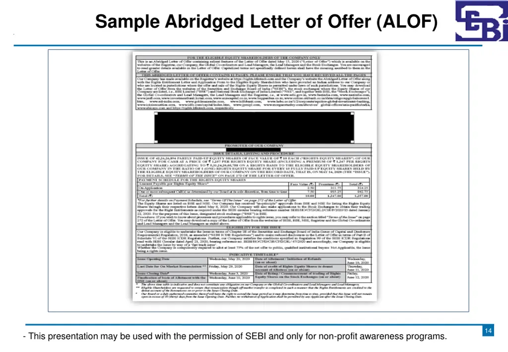 sample abridged letter of offer alof