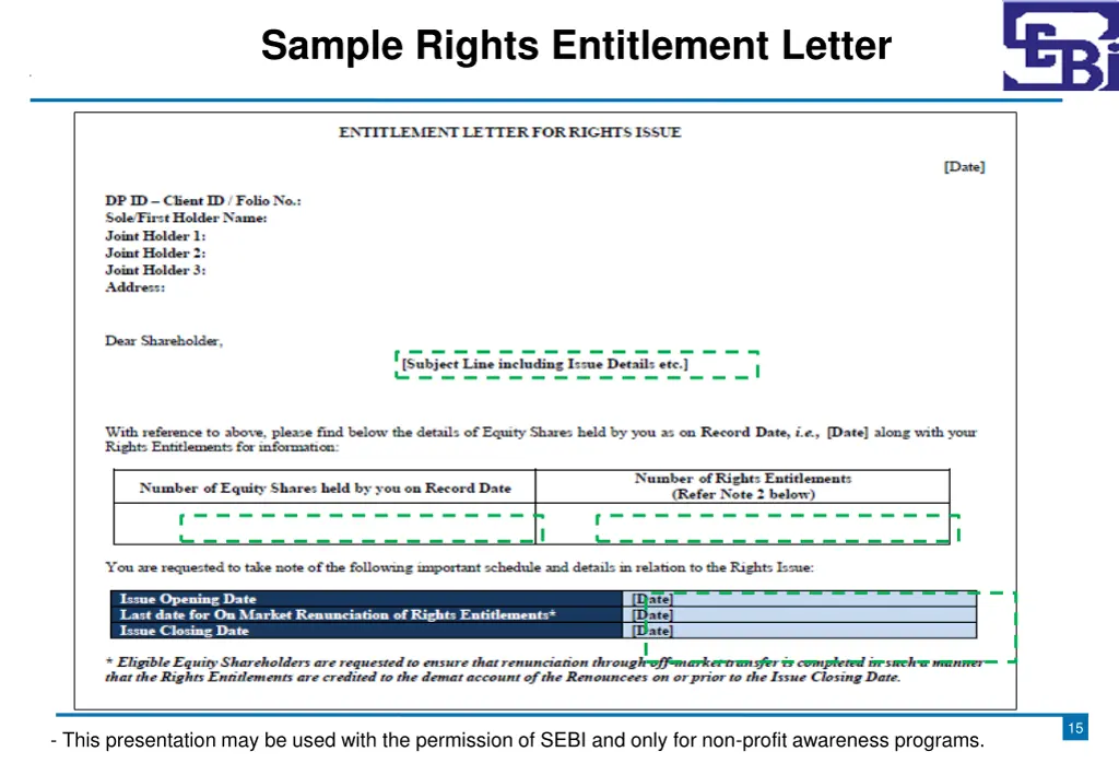 sample rights entitlement letter