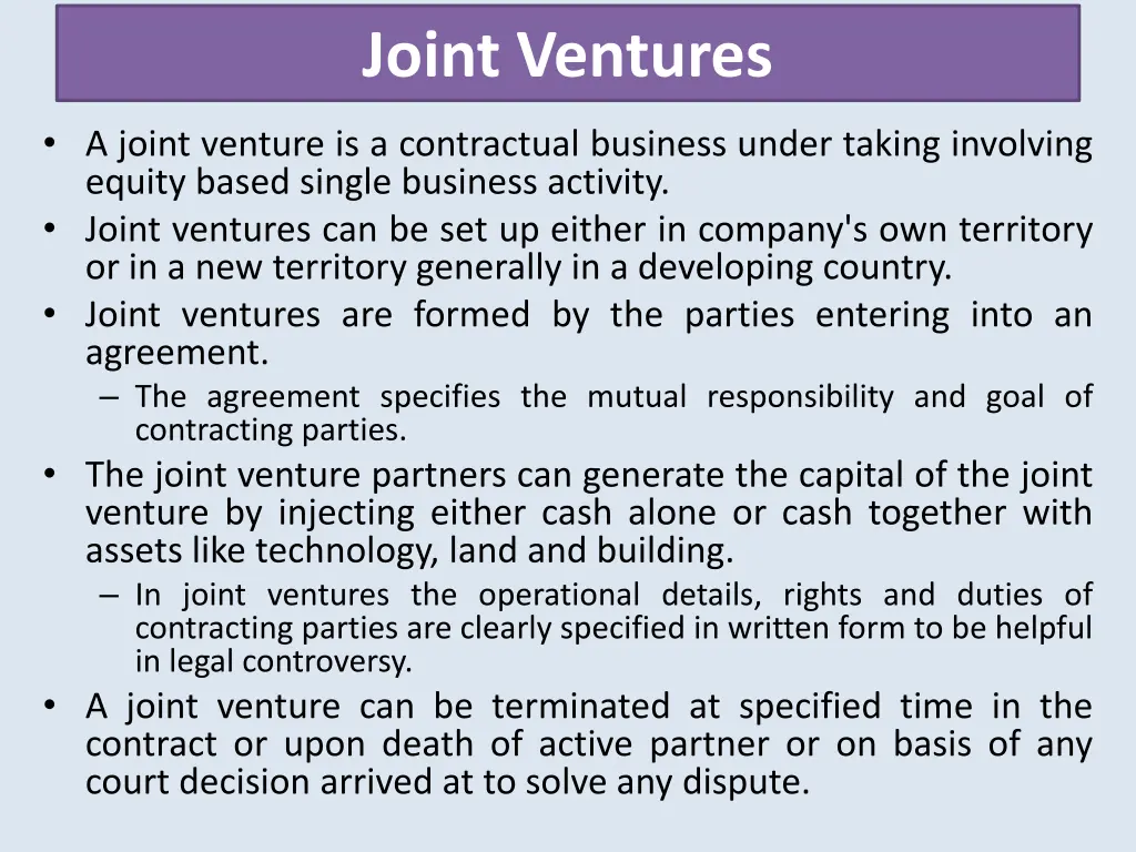 joint ventures