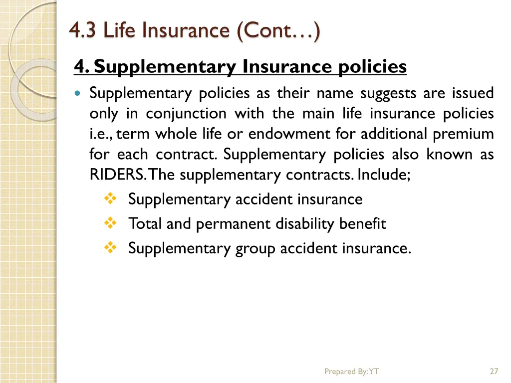 4 3 life insurance cont 13