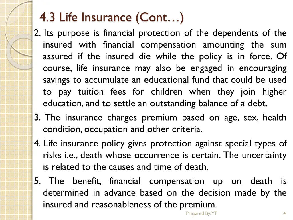 4 3 life insurance cont 2 its purpose