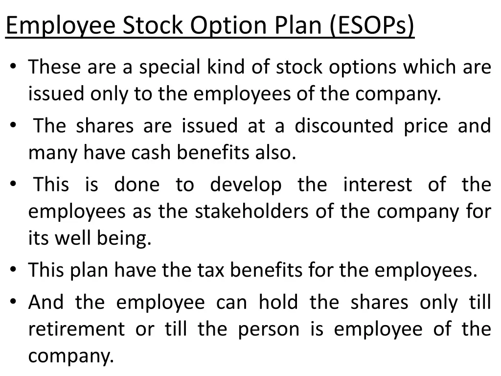 employee stock option plan esops