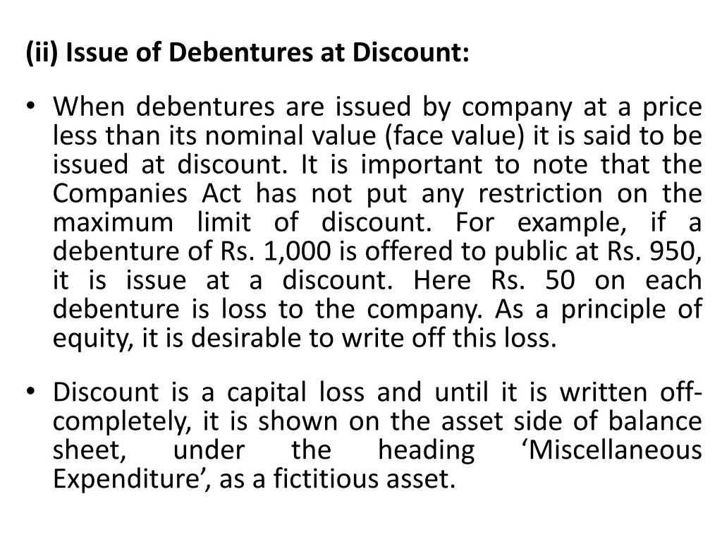 ii issue of debentures at discount