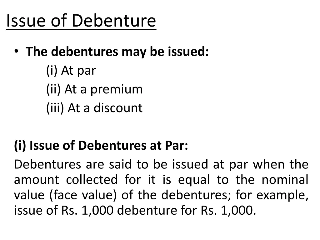 issue of debenture