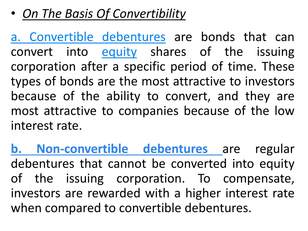 on the basis of convertibility