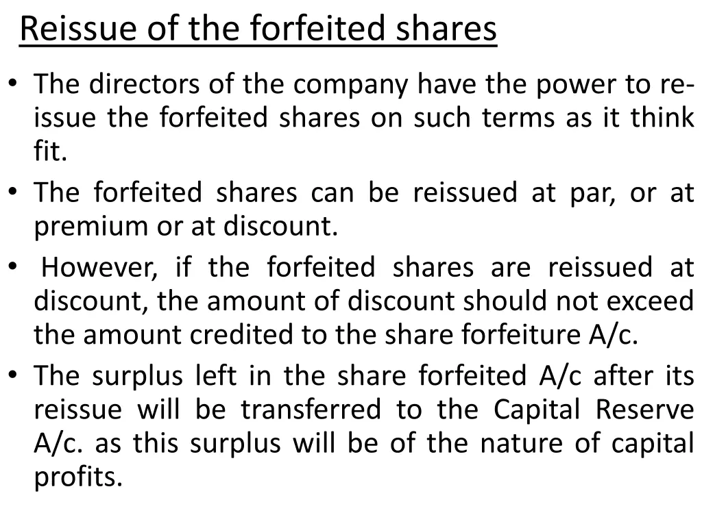 reissue of the forfeited shares the directors