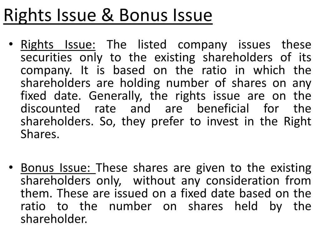 rights issue bonus issue