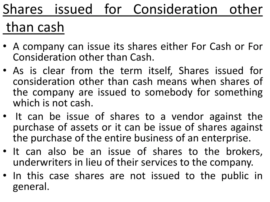 shares issued for consideration other than cash