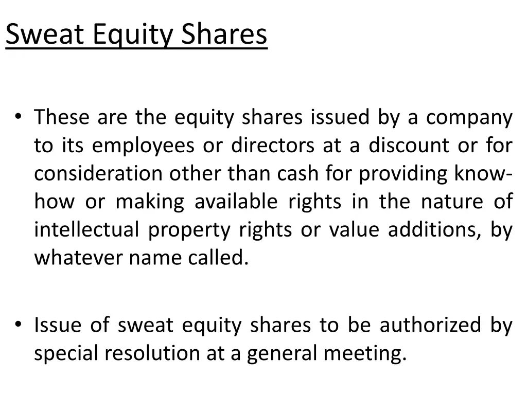 sweat equity shares