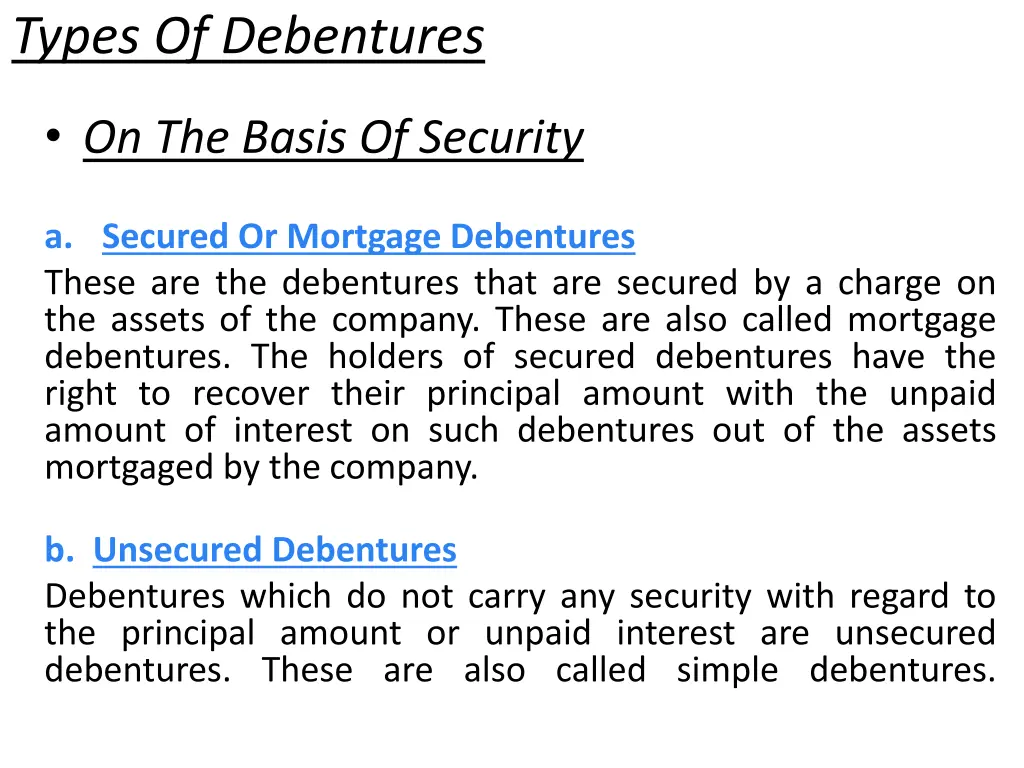 types of debentures