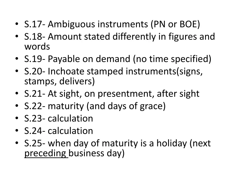 s 17 ambiguous instruments pn or boe s 18 amount