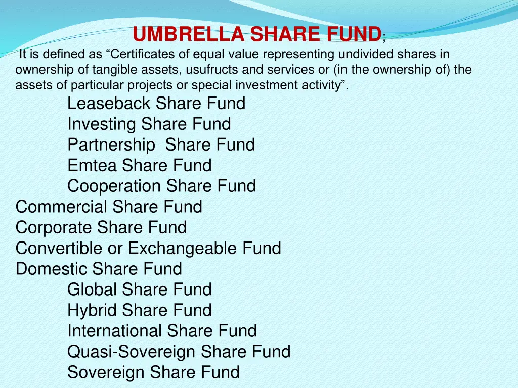 umbrella share fund it is defined as certificates