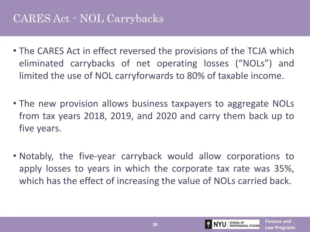 cares act nol carrybacks